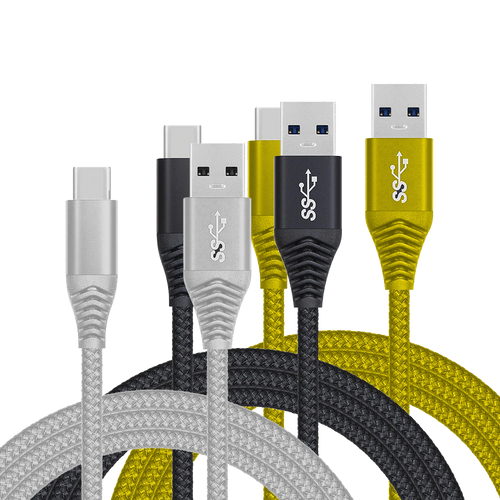USB-C to USB-A Charge and Sync Cable, Nylon Braided, 3ft